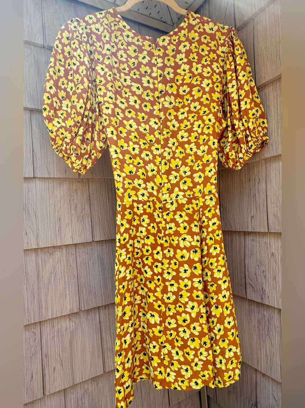 Faithfull the Brand “Ilia” Yellow Floral Mini Dress, Puffed Sleeves, Size 6 - Picture 5 of 14